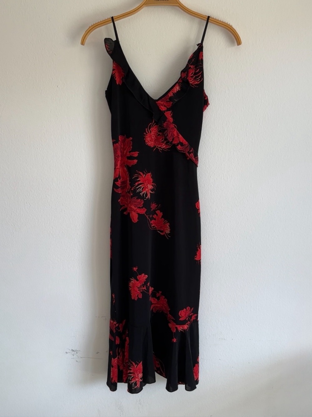 Vintage Y2K Formula Dress Midi Spider Lily Floral Ruffle Whimsigoth Black Red